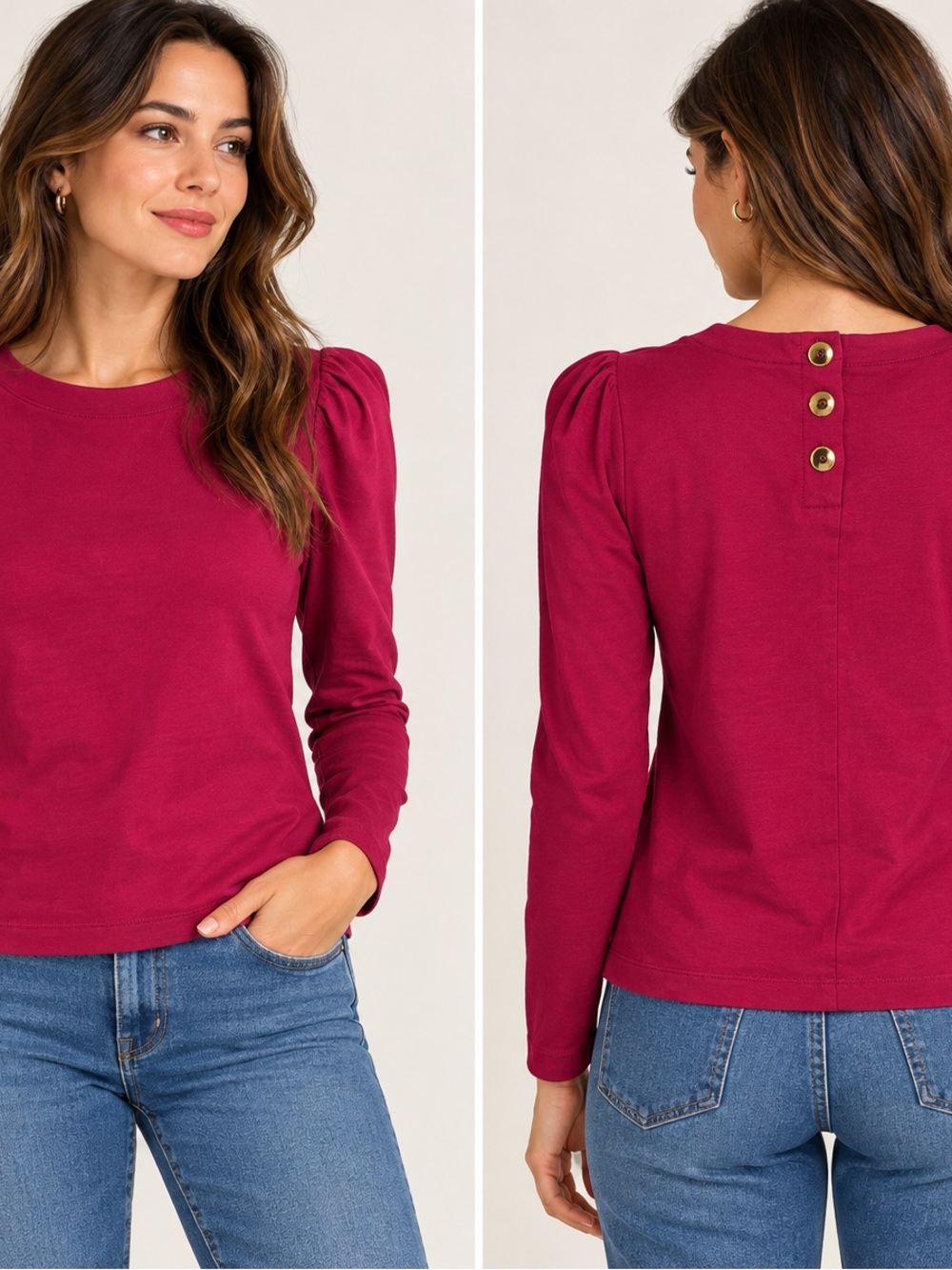 J.Crew Women’s XXS Burgundy Puff Sleeve Button Back Top NWT 100% Cotton